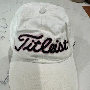 TITLEIST ProV1 Adjustable Golf Hat White and Blue with Pink Trim